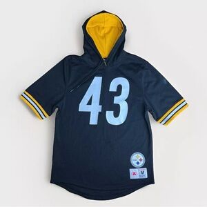 Mitchell & Ness Pittsburgh Steelers Troy Polamalu Black Mesh Hoodie T-Shirt|Sz:M